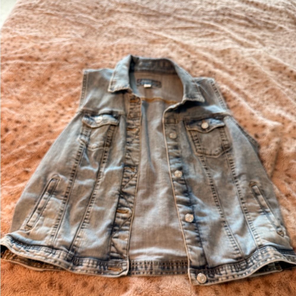 Maurices Light Blue Denim Vest with Embroidered Label